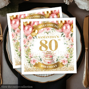 Serviette En Papier Style Rose Gold 80e Anniversaire jeu Napkin partie