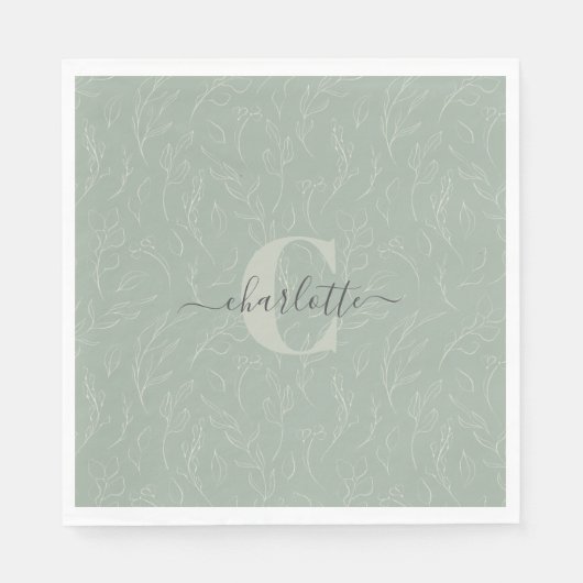 Serviette En Papier Style rustique Sage vert Botanique Nom floral (Devant)