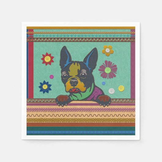 Serviette En Papier Style Scrapbook Terrier Fun Boston (Devant)