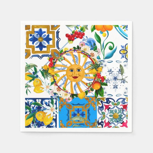 Serviette En Papier style sicilien, art d'été, citrons (Devant)