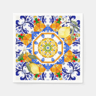 Serviette En Papier style sicilien, citrons, majolica