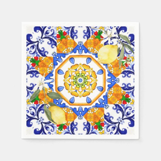 Serviette En Papier style sicilien, citrons, majolica (Devant)