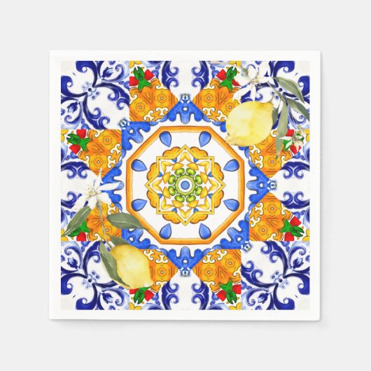 Serviette En Papier style sicilien, citrons, majolica (Devant)