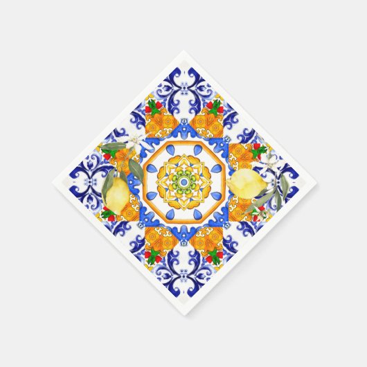 Serviette En Papier style sicilien, citrons, majolica (Coin)