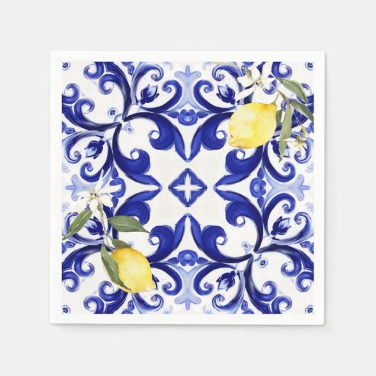 Serviette En Papier style sicilien, citrons, majolica (Devant)