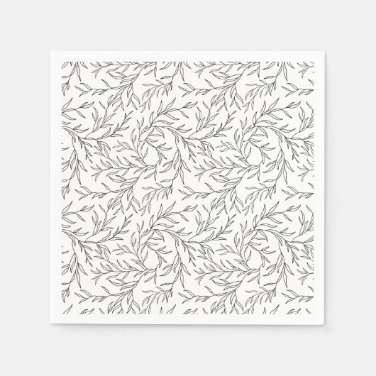 Serviette En Papier Stylisé gracieux branches linéaires avec feuilles (Devant)
