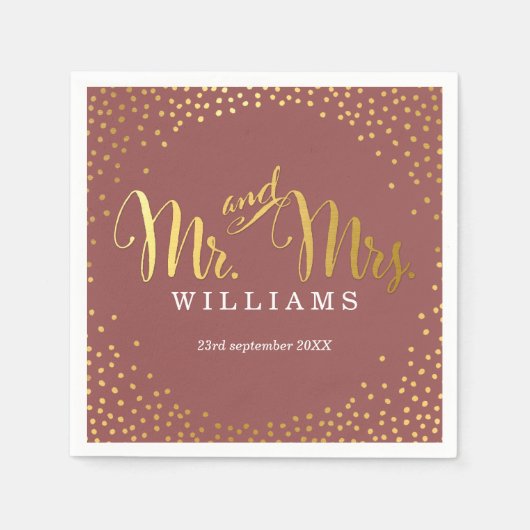 Serviette En Papier STYLISÉ MARIAGE TABLE mini confetti or marsala (Devant)