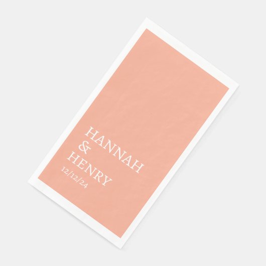 SERVIETTE EN PAPIER STYLISE MODERNE SCRIPT PEACH MARIAGE (Coin)