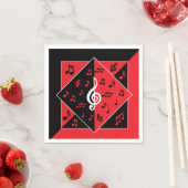 Serviette En Papier Stylish Art déco Music Notes Red White (En situation)