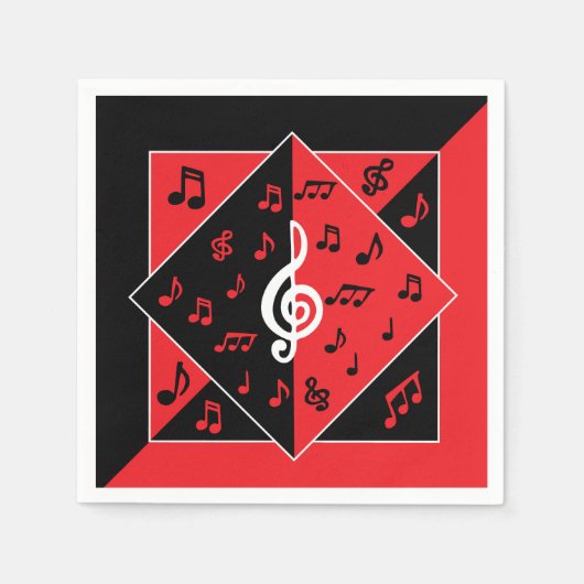 Serviette En Papier Stylish Art déco Music Notes Red White (Devant)