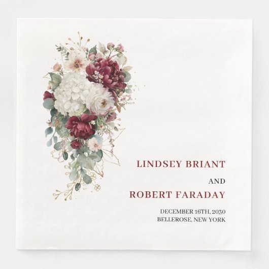 Serviette En Papier Stylish Boho Merlot Blush Sage Gold Roses Wedding (Devant)