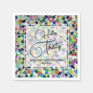 Serviette En Papier Stylish Colorful Mosaic Bonjour Trente 30e anniver