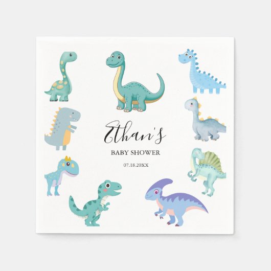 Serviette En Papier Stylish Dinosaur Baby Shower White (Devant)