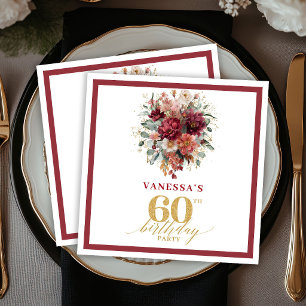Serviette En Papier Stylish Marron Or Automne Floral 60e Anniversaire