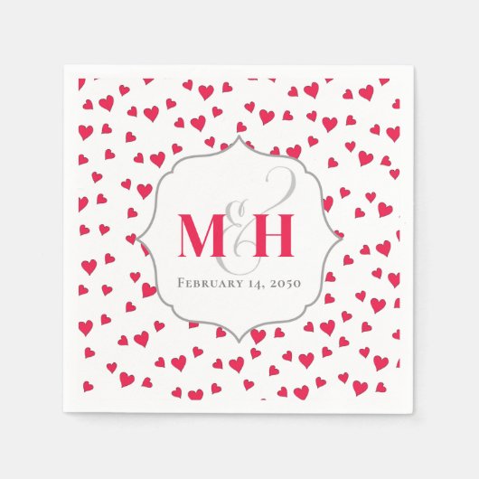 Serviette En Papier Stylish mignon Monogramme Whimsical Coeurs tendanc (Devant)