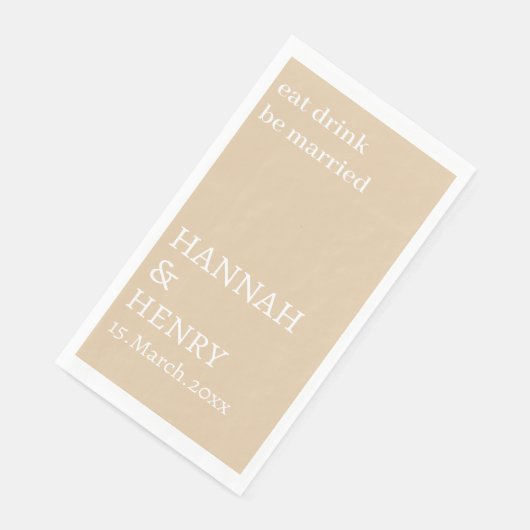 SERVIETTE EN PAPIER STYLISH MODERN CUSTOMIZED SCRIPT KHAKI WEDDING  (Coin)