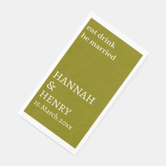 SERVIETTE EN PAPIER STYLISH MODERN CUSTOMIZED SCRIPT OLIVE WEDDING (Coin)