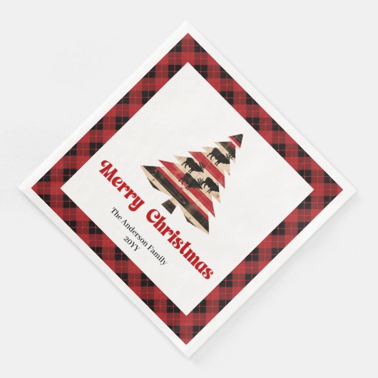 Serviette En Papier Stylish Red Black Plaid Christmas Napkin Custom (Coin)