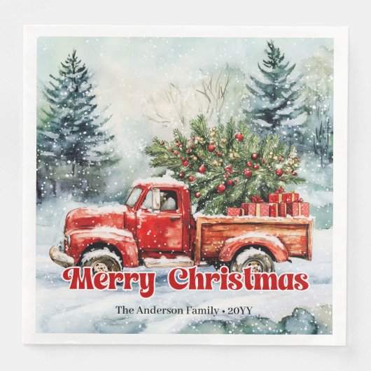 Serviette En Papier Stylish red truck winter scene rustic napkins set (Devant)