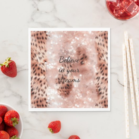Serviette En Papier Stylish Rose rose rose or Leopard Glitz (En situation)