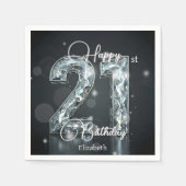 Serviette En Papier Stylish Sparkling Diamond sur Noir 21e anniversair (Devant)