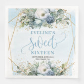 Serviette En Papier Stylish Sweet Sixteen Blue and Gold Floral Napkins (Devant)