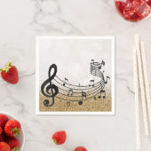 Serviette En Papier Stylish Treble Clef note musicale Black GoldGlitte (En situation)