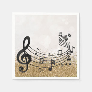 Serviette En Papier Stylish Treble Clef note musicale Black GoldGlitte