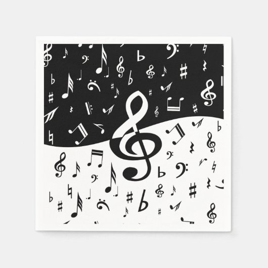 Serviette En Papier Stylish Treble Clef Wave Black and White (Devant)