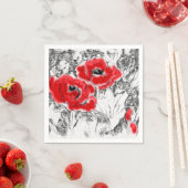 Serviette En Papier Stylo dessiné à la main des pavots rouges fleurs f (En situation)