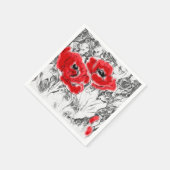 Serviette En Papier Stylo dessiné à la main des pavots rouges fleurs f (Coin)