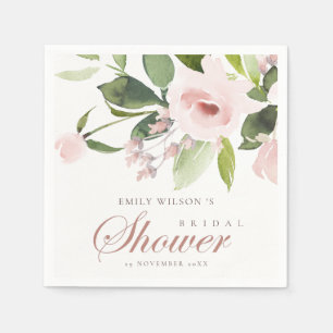 SERVIETTE EN PAPIER SUBTIL ROSE PÂLE FLORAL BLUSH DOUX MARIAGE