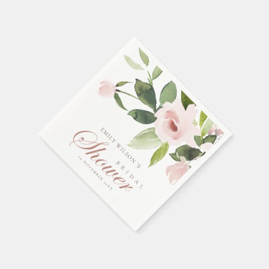 SERVIETTE EN PAPIER SUBTIL ROSE PÂLE FLORAL BLUSH DOUX MARIAGE (Coin)