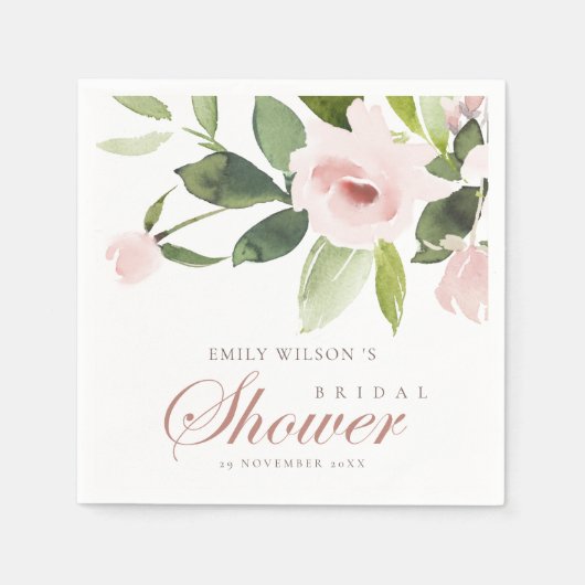 SERVIETTE EN PAPIER SUBTIL ROSE PÂLE FLORALÉ MARIAGE ÉLÉGANTE (Devant)