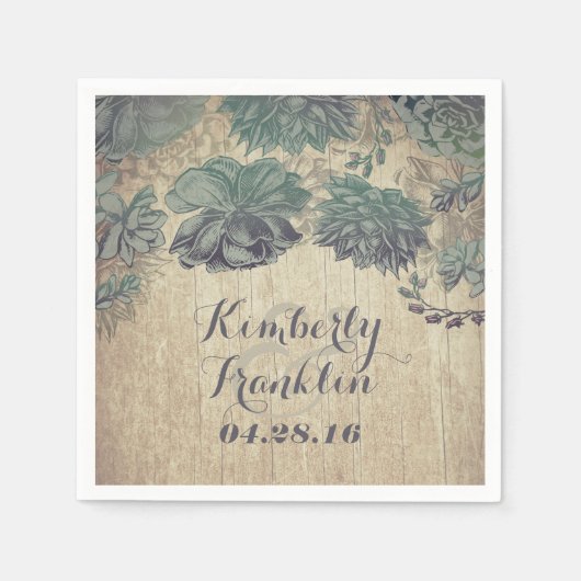 Serviette En Papier succulent mariage rustique (Devant)