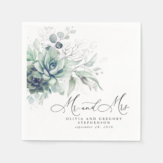 Serviette En Papier Succulent Verdure argent Élégant Mariage Boho (Devant)