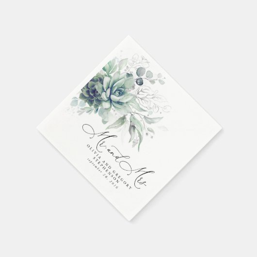 Serviette En Papier Succulent Verdure argent Élégant Mariage Boho (Coin)