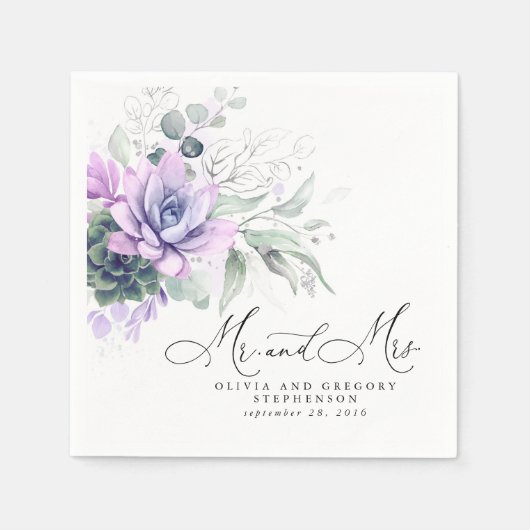 Serviette En Papier Succulent Verdure argent Élégant Mariage Boho (Devant)