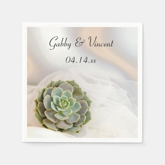 Serviette En Papier Succulent vert sur Mariage blanc (Devant)