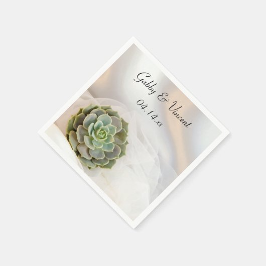 Serviette En Papier Succulent vert sur Mariage blanc (Coin)