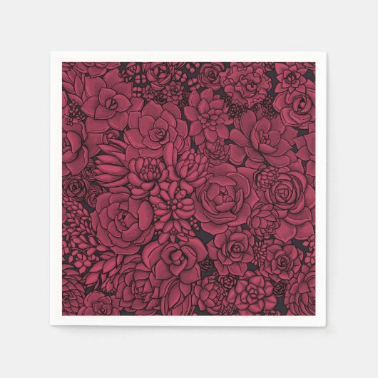 Serviette En Papier Succulents à Viva Magenta- Couleur de l'année 2023 (Devant)