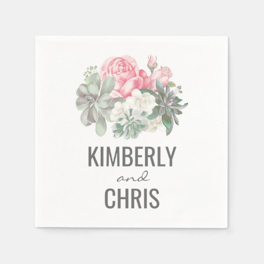 Serviette En Papier Succulents et Mariage de bouquet rose (Devant)
