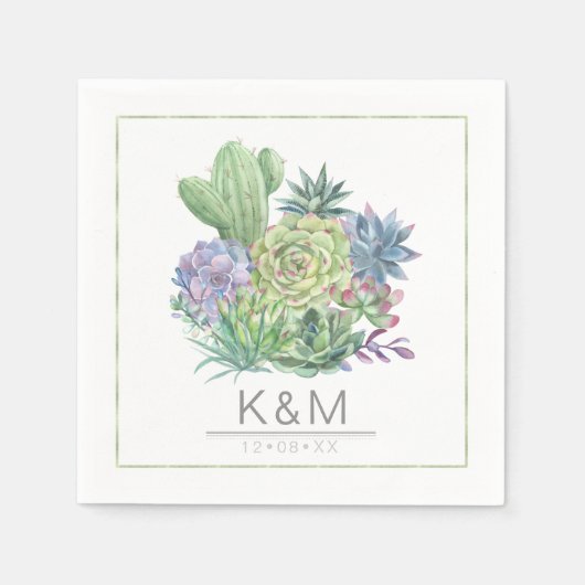 Serviette En Papier Succulents et Mariage étincelant ID515 (Devant)