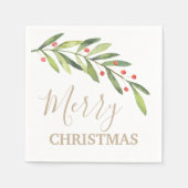Serviette En Papier Succursale et baies Joyeux Noël (Devant)