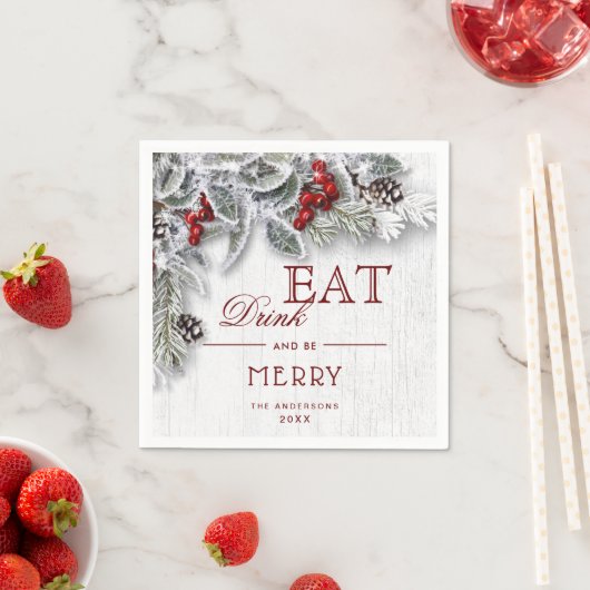 Serviette En Papier Succursale Mistletoe Rustique Joyeux Noël (En situation)