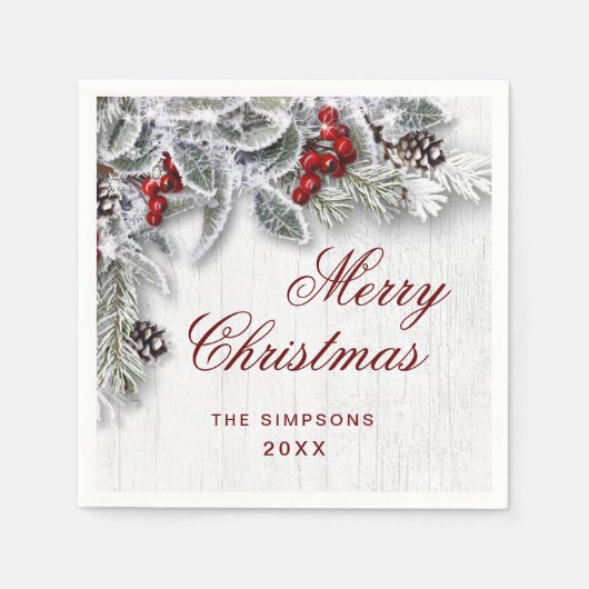 Serviette En Papier Succursale Mistletoe Rustique Joyeux Noël (Devant)