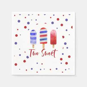 Serviette En Papier Sucettes glacées Two Sweet Rouge Blanc Bleu 2e ann