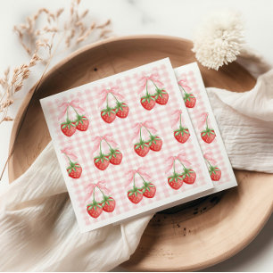 Serviette En Papier Sucré aux fraises Anniversaire Gingham rose