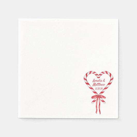 Serviette En Papier Sucre de canne Coeur & Bow | Mariage de Noël perso (Devant)
