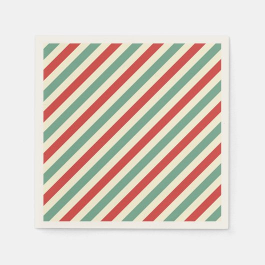 Serviette En Papier Sucre de canne de Noël rétro rayures rouge vert (Devant)